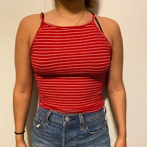 ✨red striped halter tank❤️